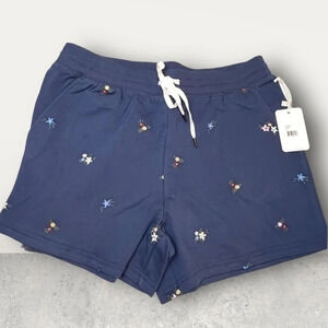 NWT ~ PJ SALVAGE COZY LOUNG SLEEP SHORTS size LARGE, BLUE, EMBROIDERED FLOWERS